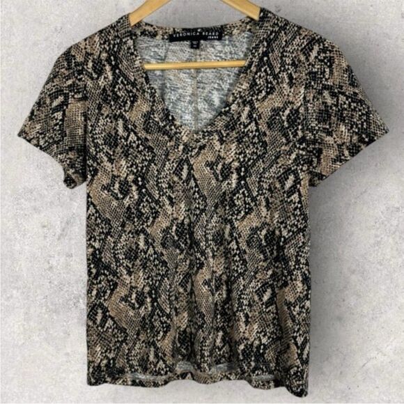 Veronica Beard Casey V-Neck Snake Skin Print Python Top Short Sleeve Size 2xl - Picture 4 of 10
